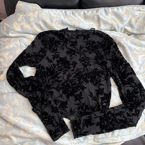 SHEIN Tops - Shein sheer top with velvet embroidery